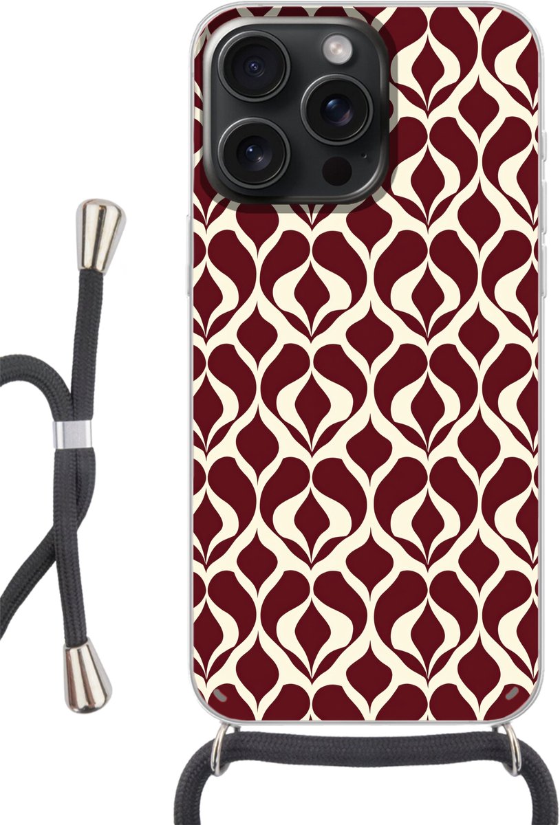 Telefoonhoesje Geschikt voor iPhone 15 Pro - Rood - Druppelpatroon - Grafisch - Siliconen - Crossbody - Backcover met Koord - Telefoonhoesje met koord - Hoesje met touw Telefoonhoesje