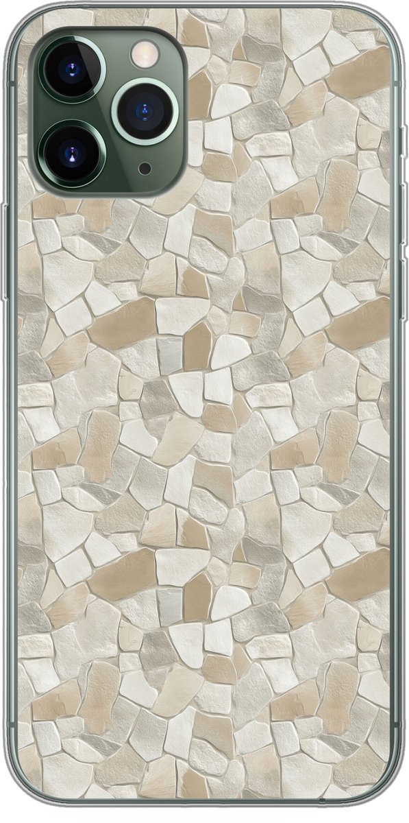 Telefoonhoesje Geschikt voor iPhone 11 Pro hoesje - Mozaïek - Stenen - Beige - Siliconen Telefoonhoesje Telefoonhoesje