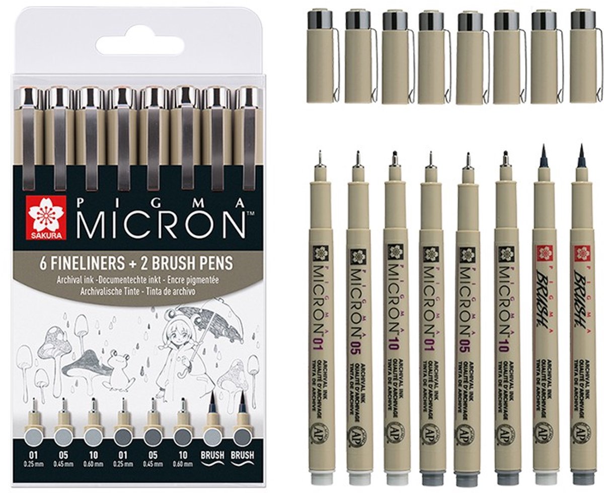 Sakura Pigma Micron fineliner set | 8 pennen, Licht Koelgrijs & Koelgrijs — afbeelding 2