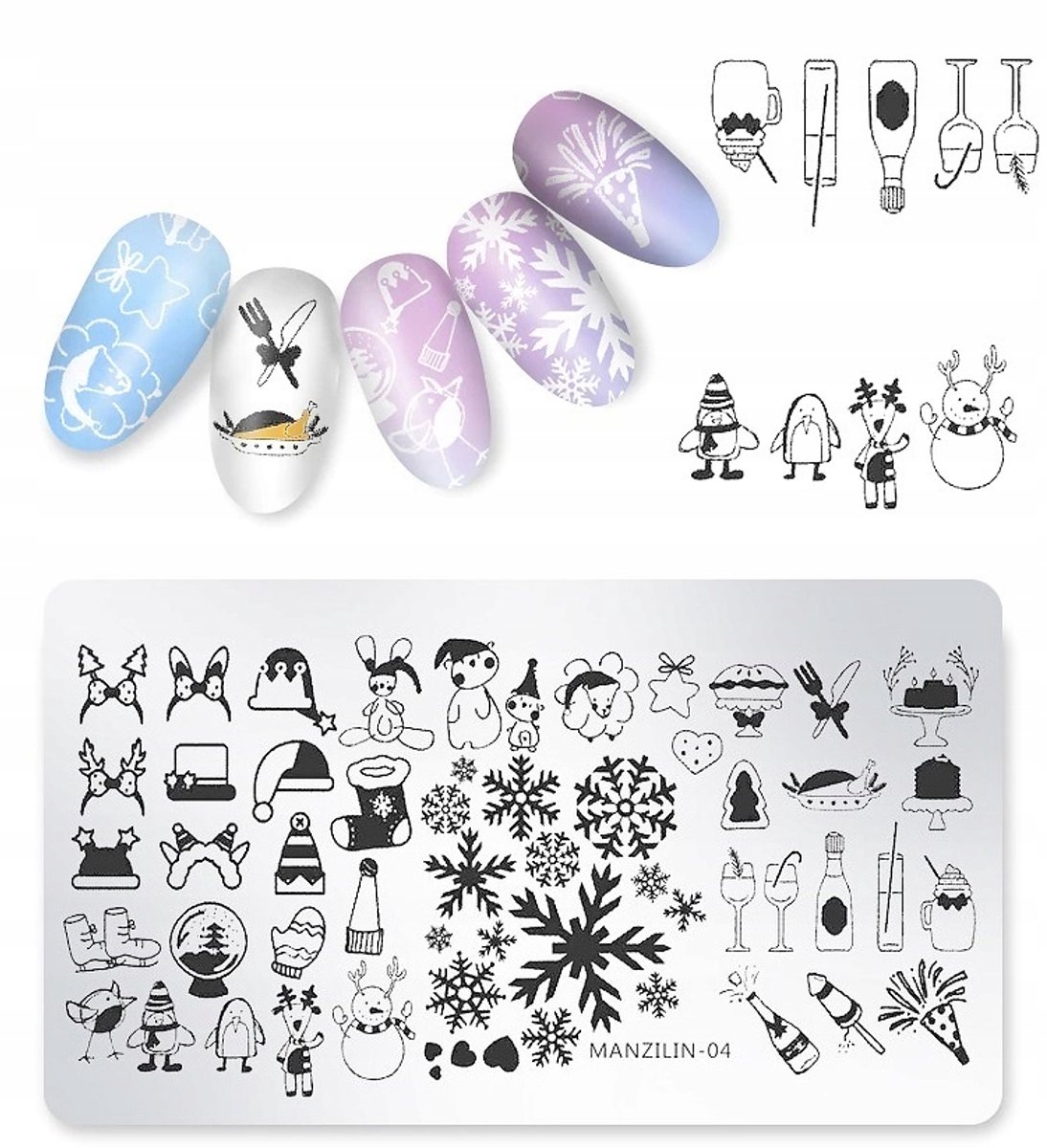 Born Pretty Manzilin - Nagelstempelplaat - 12x6 cm - Herbruikbaar - Kerstthema