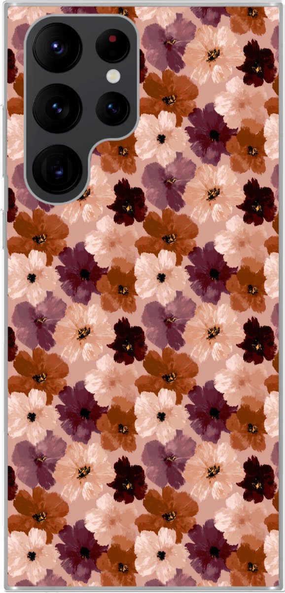 Telefoonhoesje Geschikt voor Samsung Galaxy S22 Ultra hoesje - Bloemen - Abstract - Aardetinten - Siliconen Telefoonhoesje Telefoonhoesje