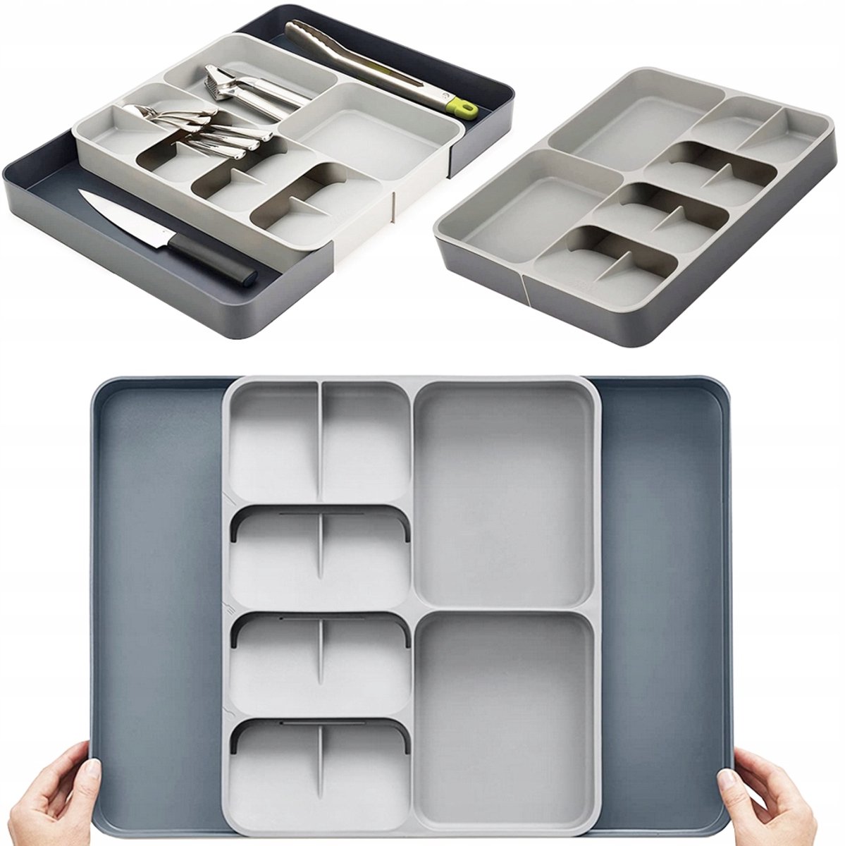 Pingyang Rongrong Handicraft - Organizer voor Keukenschuiflade - Uitrekbaar - Kunststof - Grijstinten