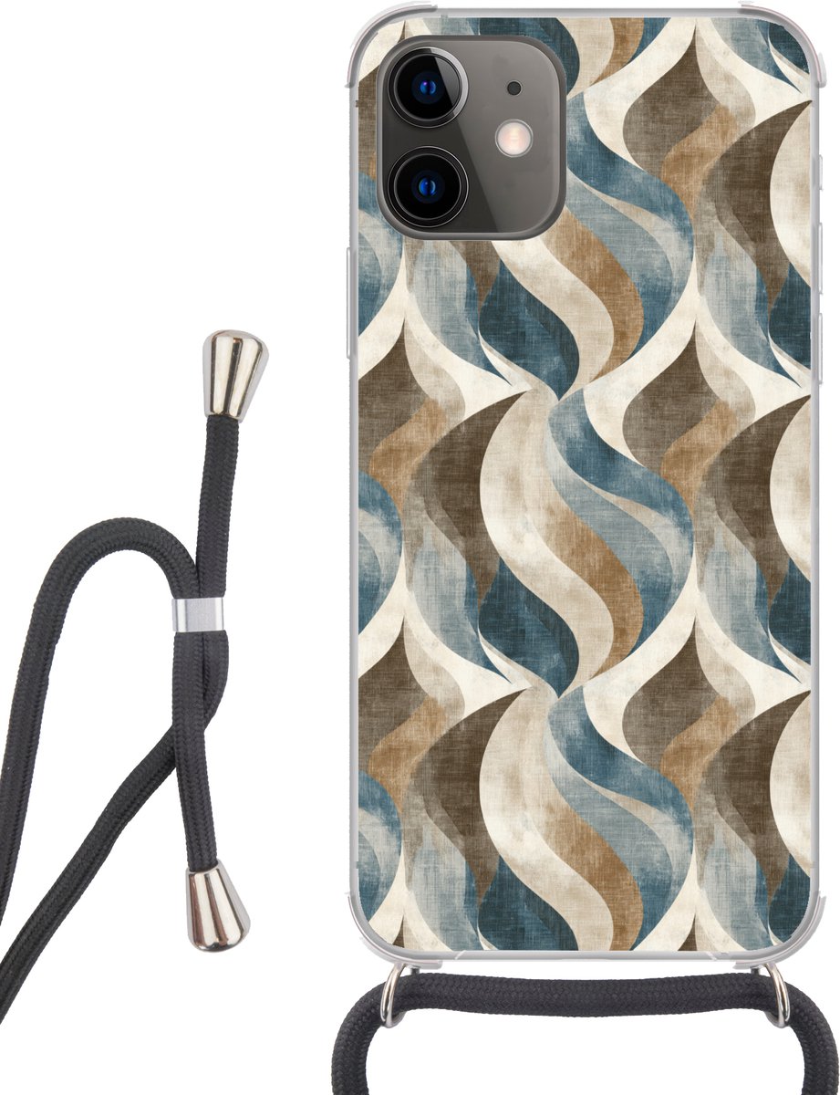 Telefoonhoesje Geschikt voor iPhone 12 Mini - Abstract - Golven - Kleurrijk - Siliconen - Crossbody - Backcover met Koord - Telefoonhoesje met koord - Hoesje met touw Telefoonhoesje