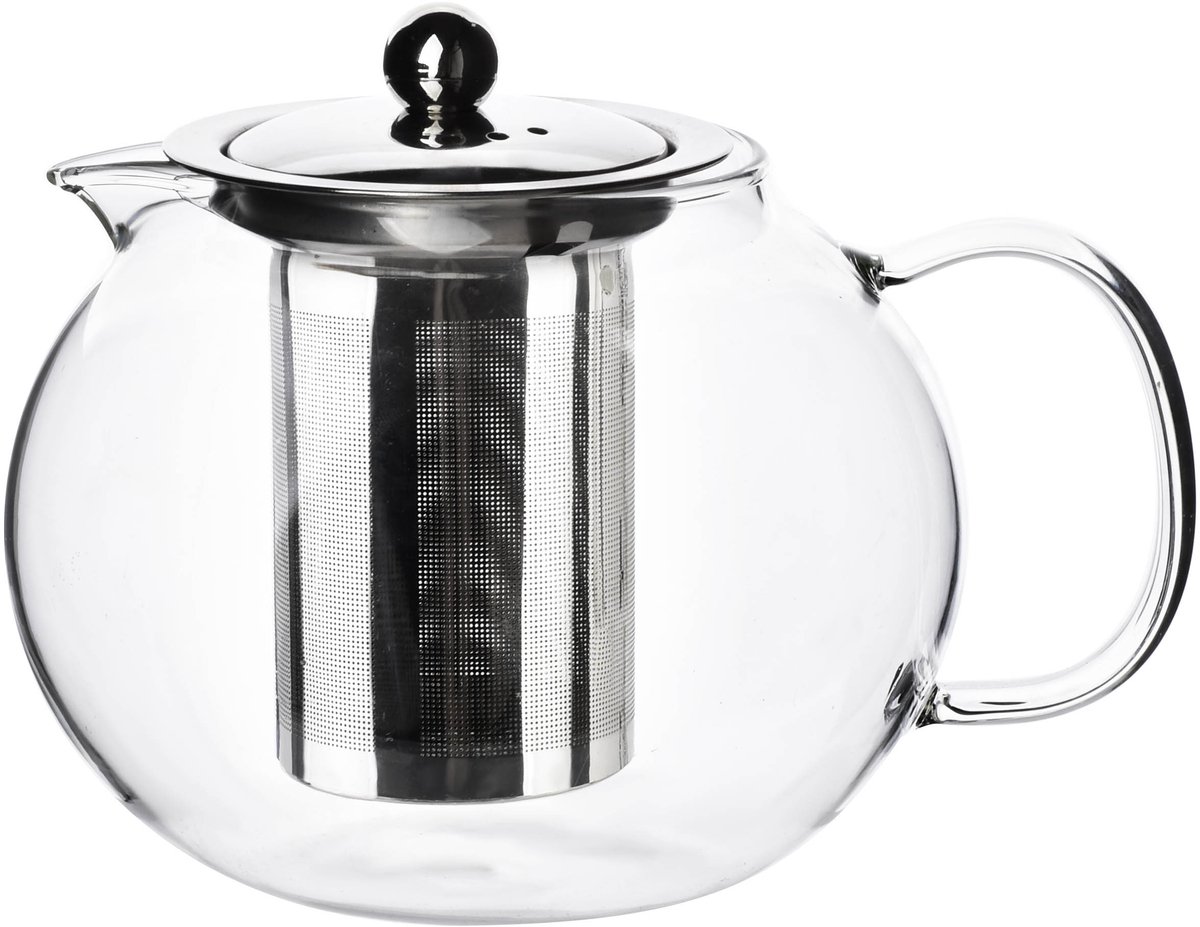 AFFEKDESIGN by MONDEX – PETER Luxe Glazen Theepot 1L – Borosilicaatglas – Inclusief Zilveren RVS Infuser – Elegant & Exclusief Design