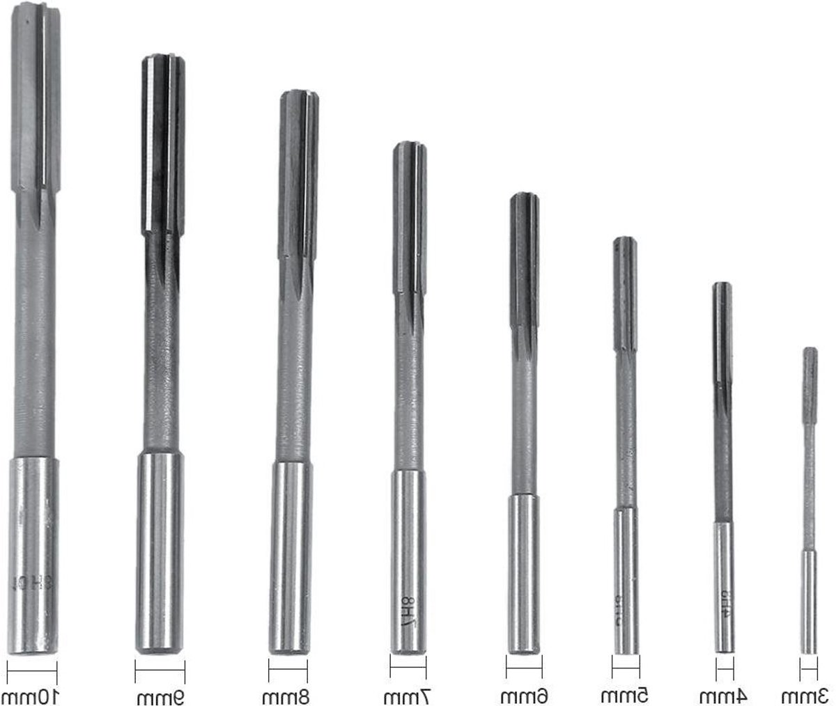 8-delige HSS Reamer Set voor Precisieboren, Rechtshandige Freesgereedschappen, Hoogwaardige Staalkwaliteit en Geschikt voor Freesmachines