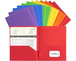 Aegero Plastic Folders with Pockets (12 Pieces, Assorted Colours), Durable Robust File Folders with Business Card Slot, 2 Compartments for School Work and Office, Letter Size..