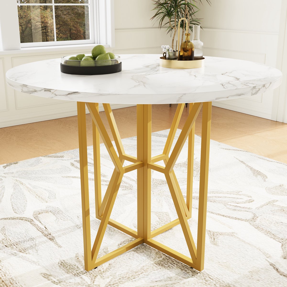 MIVRAY Eettafel - Ronde Tafel Voor 4 Tot 6 Personen Voor Eetkamer En Woonkamer - MDF En Metaal - 80x80x76 Cm - Goud