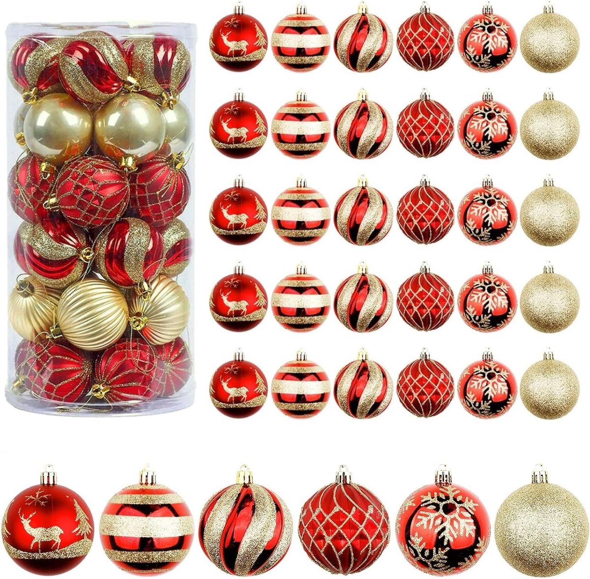 Christmas Baubles 30 Pieces 6cm Red and Gold - Shatterproof Hanging Xmas Ornaments Sets voor Kerstboom - Holiday Home Decoratie (6 Stijlen)