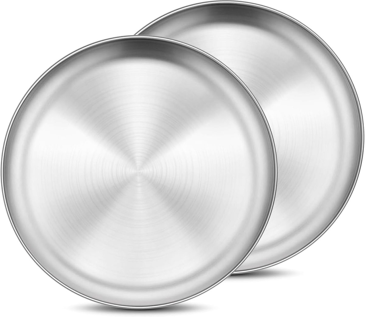 6 ronde borden van roestvrij staal - voor camping - lage metalen borden - duurzame borden voor picknick - keuken en feestjes (34 cm)