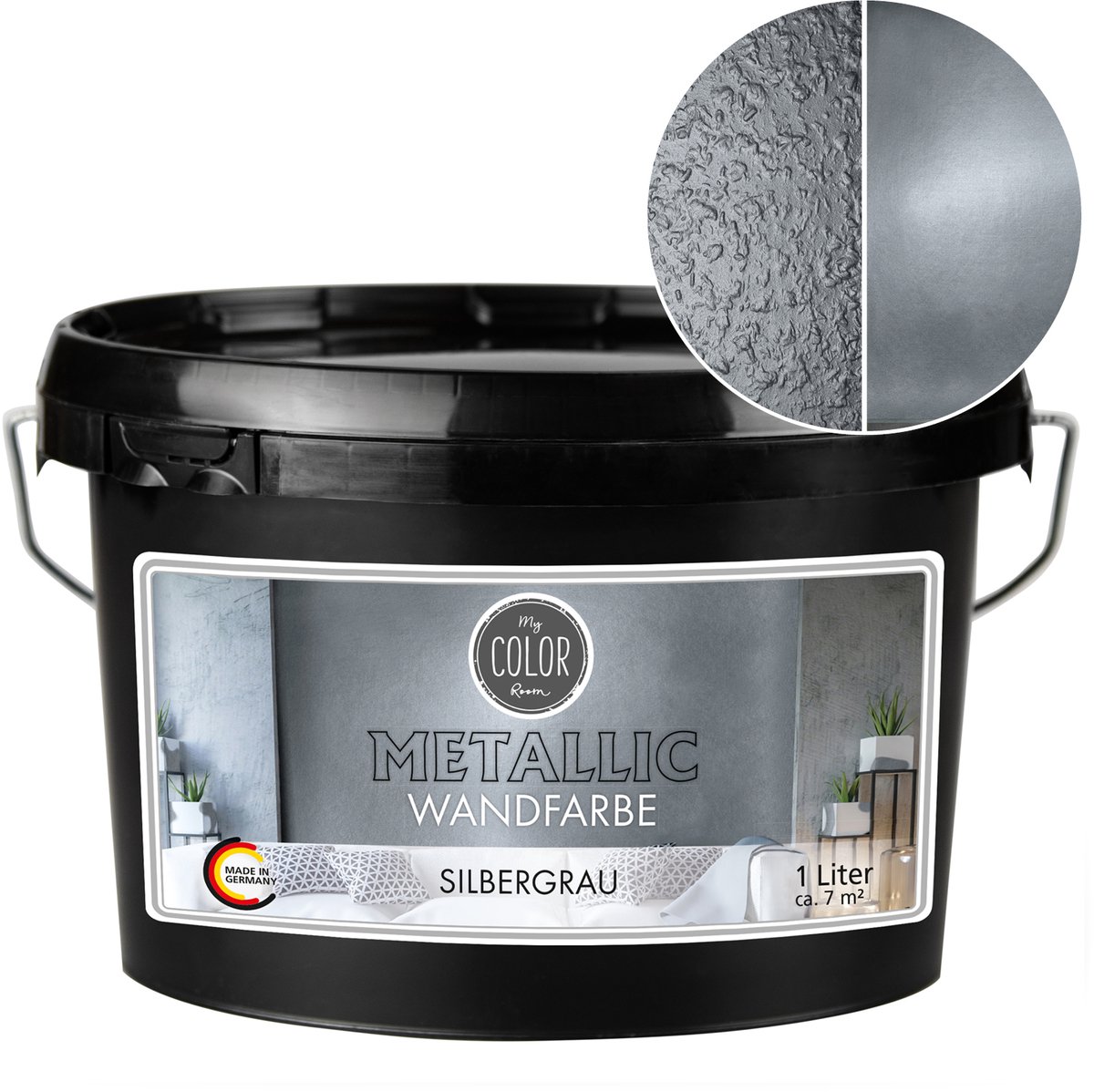 My Color Room Metallic Muurverf - Hoogglans Afwerking - Waterbasis - Terpentine vrij - Zilvergrijs - 2,5 Liter