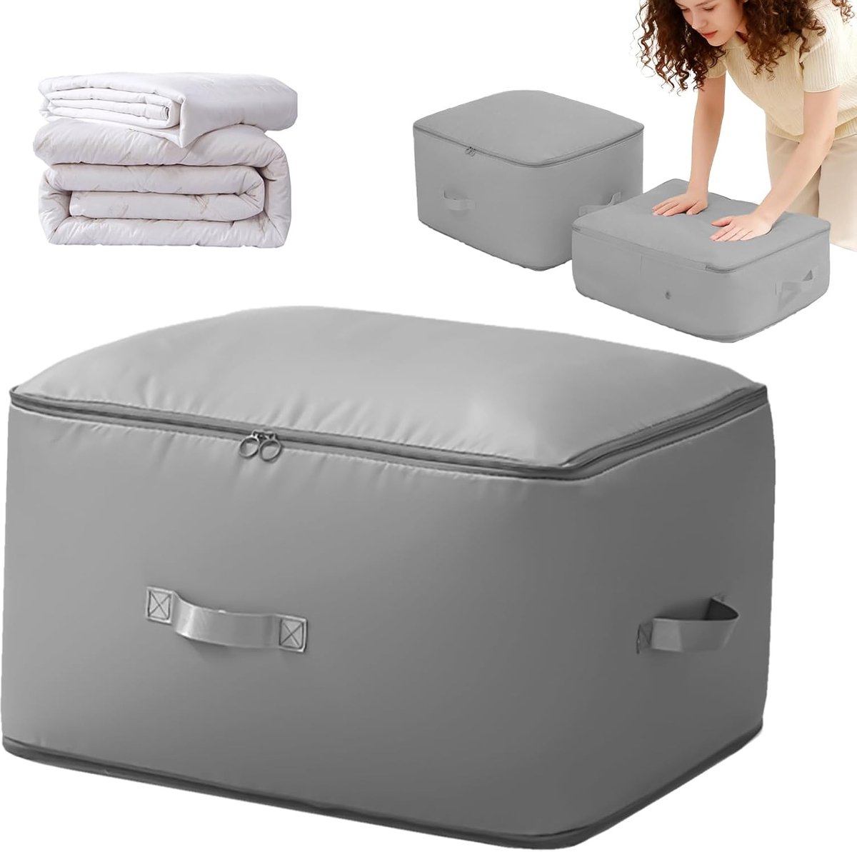 Self Compressing Organizer - Ruimtebesparende Compressie Tassen - Beweegbare Organizer Zakjes - Grote Opbergzak met Verstevigde Handgreep voor Duvets - Kleding - Dekens