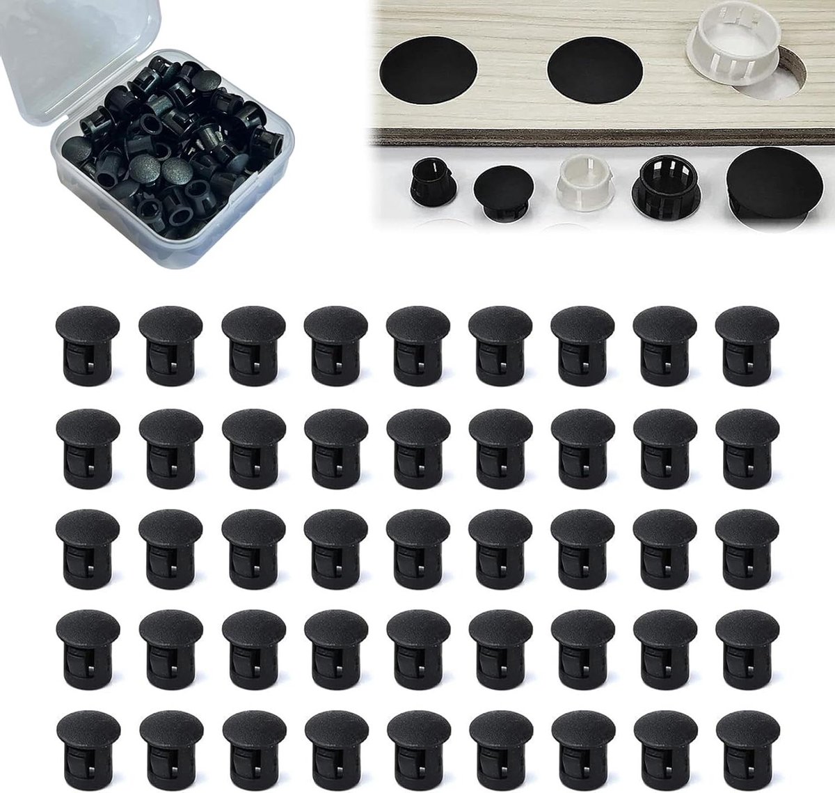 Nylon Plastic Pluggen - Gatstoppen Kastgatstoppers - Gaten Afdekken Decoreren - Milieuvriendelijk PE-kunststof - 5 mm - 50 stuks - Zwart