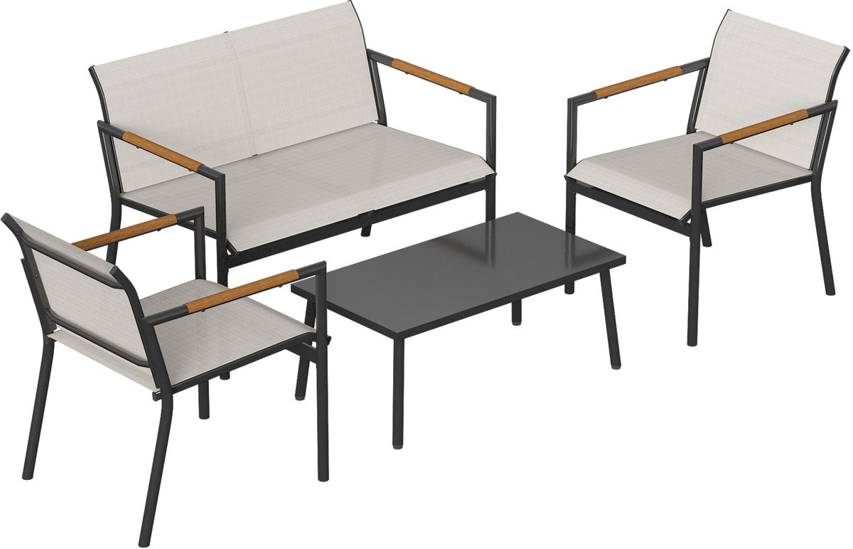Outsunny Tuinbankset-Metaal, Mesh-stof-106L x 70,5B x 77H cm-Crèmewit