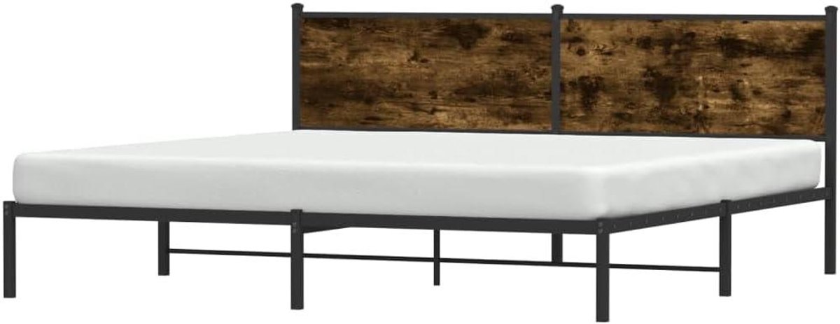 Bedframe met hoofdbord - Ledikant tweepersoons - Slaapkamer Inrichten - Robuust metalen frame - 200x200 cm - Gerookt eiken