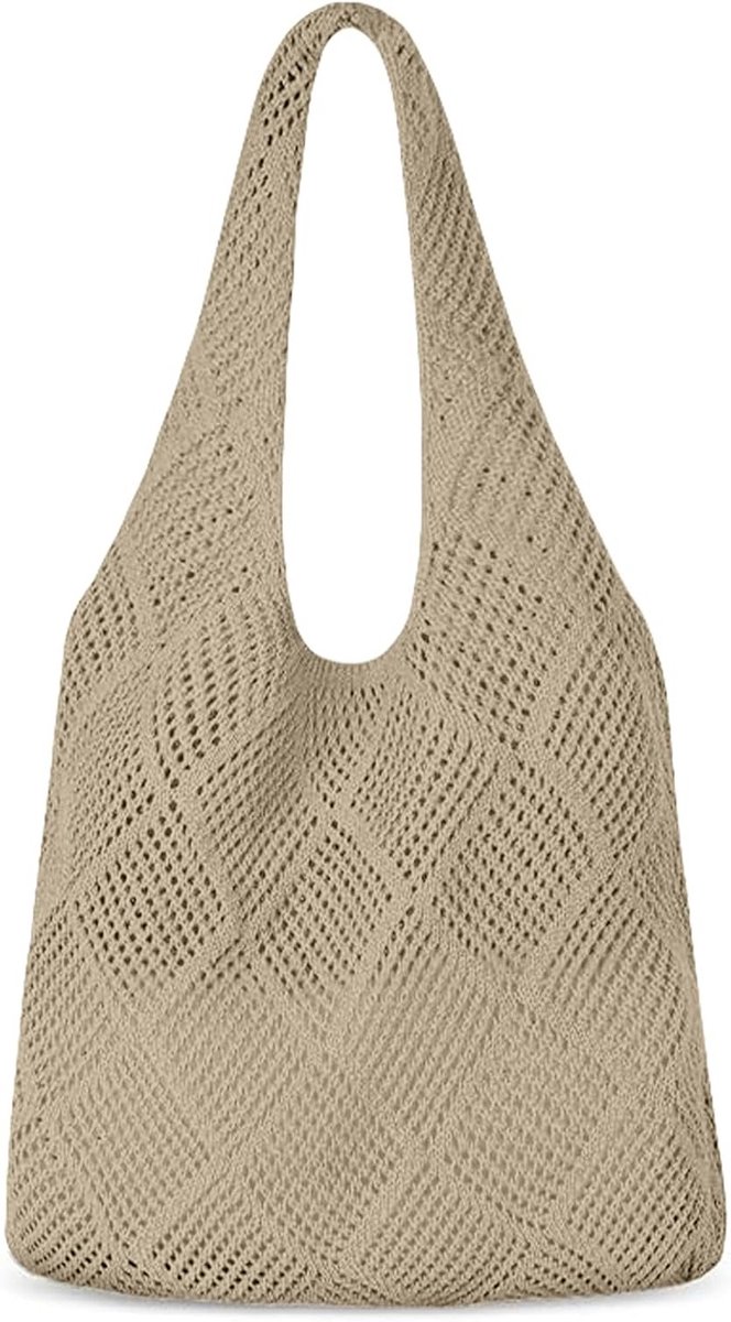 Retro Hollow Woven Schoudertas voor Dames, Gehaakte Handtas in Khaki, Mode Accessoire, Trendy Tas, Casual Draagtas