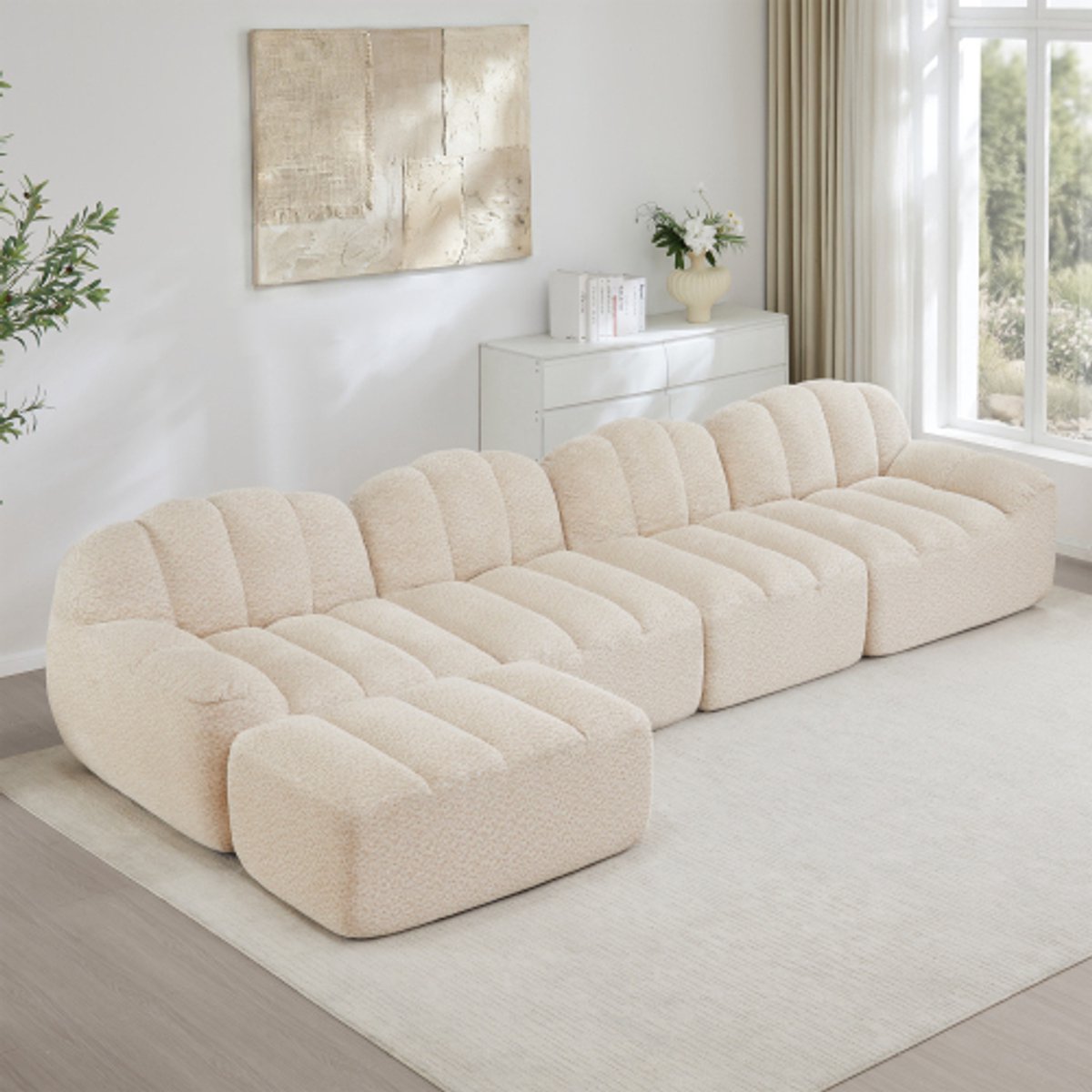 4-zits L-vormige modulaire sofa zonder frame – schelpvormig – diepe zittingen – inclusief 