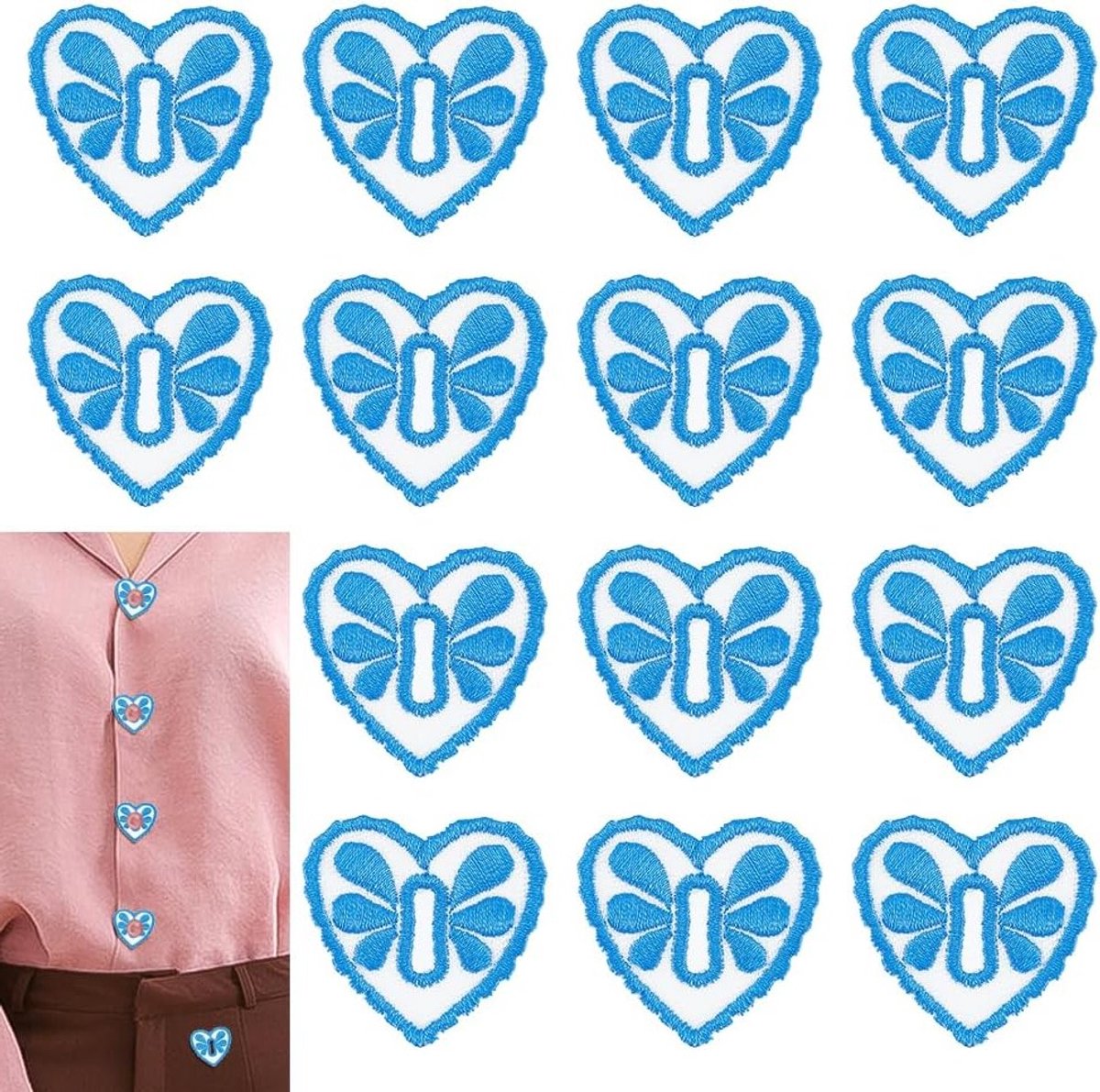 20 Stuks Geborduurde Hart Opstrijkbare Patches voor Kleding en Ambachten - Licht Hemelsblauw, 35 mm Breed, Naaibare Applicaties voor Jeans en Creatieve Projecten