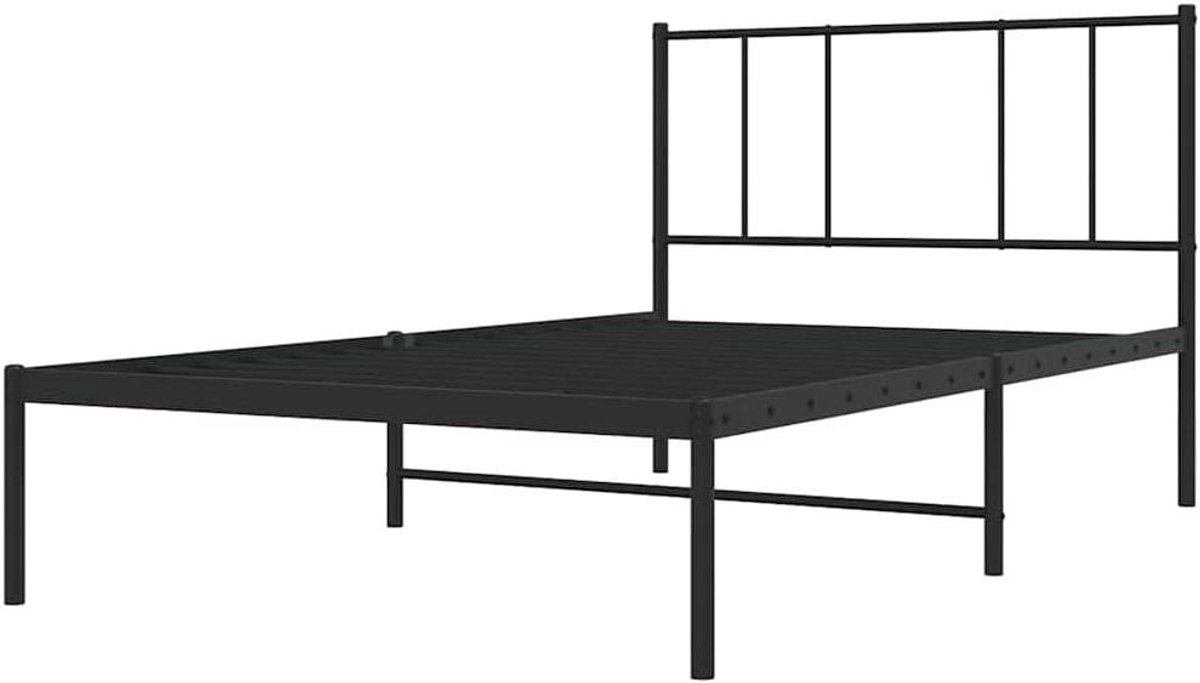 Metalen Bedframe - Ledikant Hoofdbord - Slaapkamer Inrichten - Robuuste Constructie - 90x190 cm - Zwart