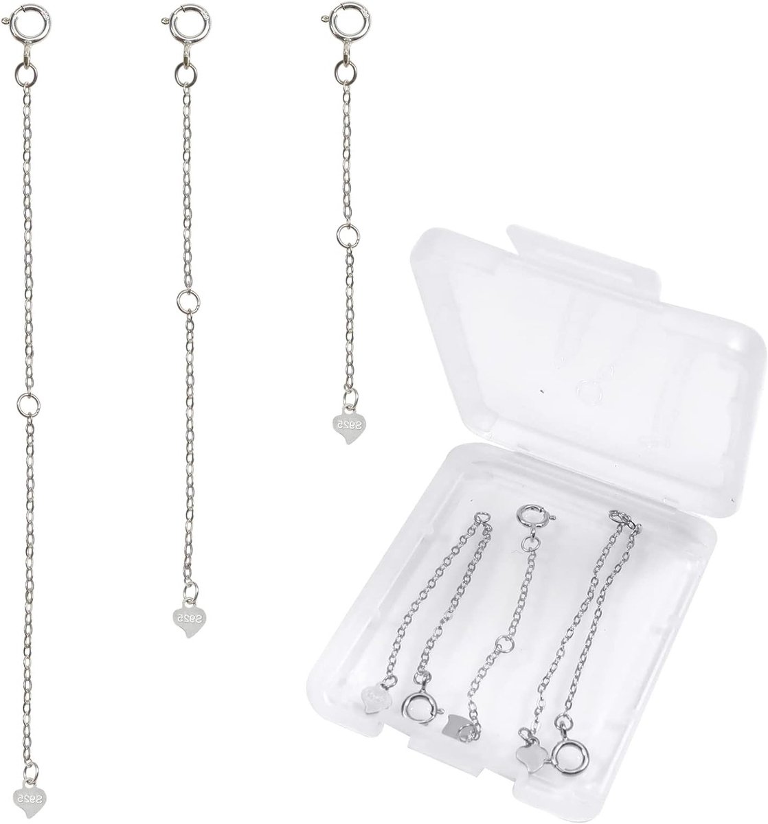 3-delige 925 Sterling Zilveren Ketting Verlenging 5cm 8cm 10cm voor Armband en Sieraden Maken