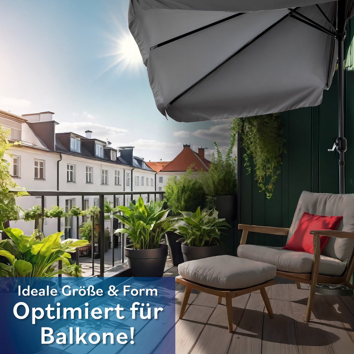 EASYmaxx rechthoekige parasol | 230 x 140 x 253 cm | voor balkon en terras | past precies tegen muren | met praktische handslinger en zonwering UV-bescherming 40+ | biedt schaduw thumbnail 2