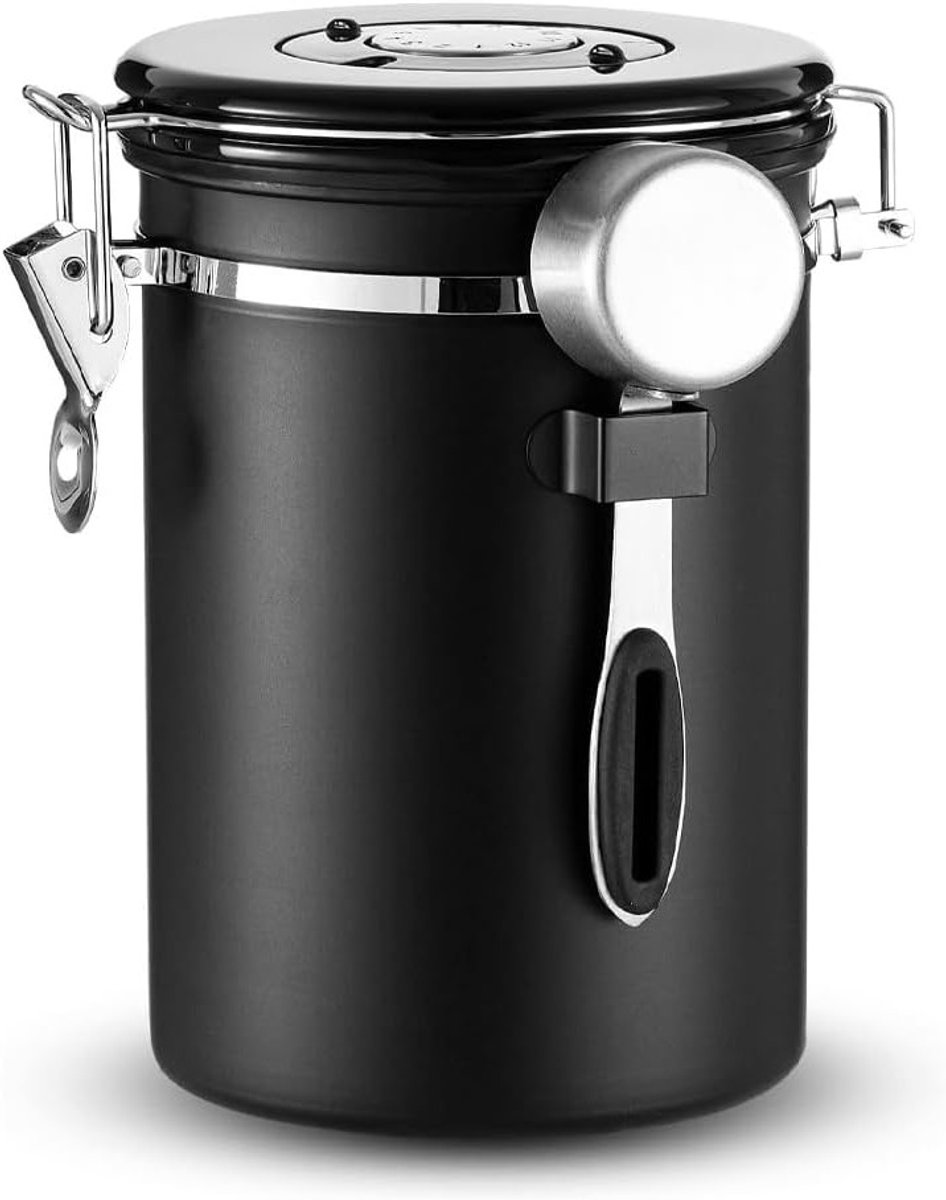 Stainless Steel Koffiecontainer 1.8 L met Uitlaatklep voor Verse Koffiebonen, Noten en Cacao Opslag