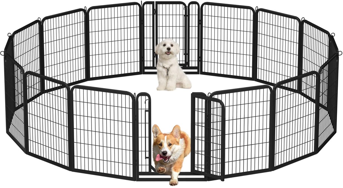 Yaheetech Puppyren opvouwbare vrijloopren met automatische vergrendeling, puppyren voor honden, kat, konijn, opbouw, zonder gereedschap - 80 cm hoog, 16-delige