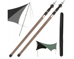 2 x Telescopische Tentstokken - Verstelbare Tentpaal - Luifelstok - Tarp Poles - 90-230cm Aluminium & Waterdichte Hoes - Antislip Voet & 3-delig - Voor Luifel & Zeil