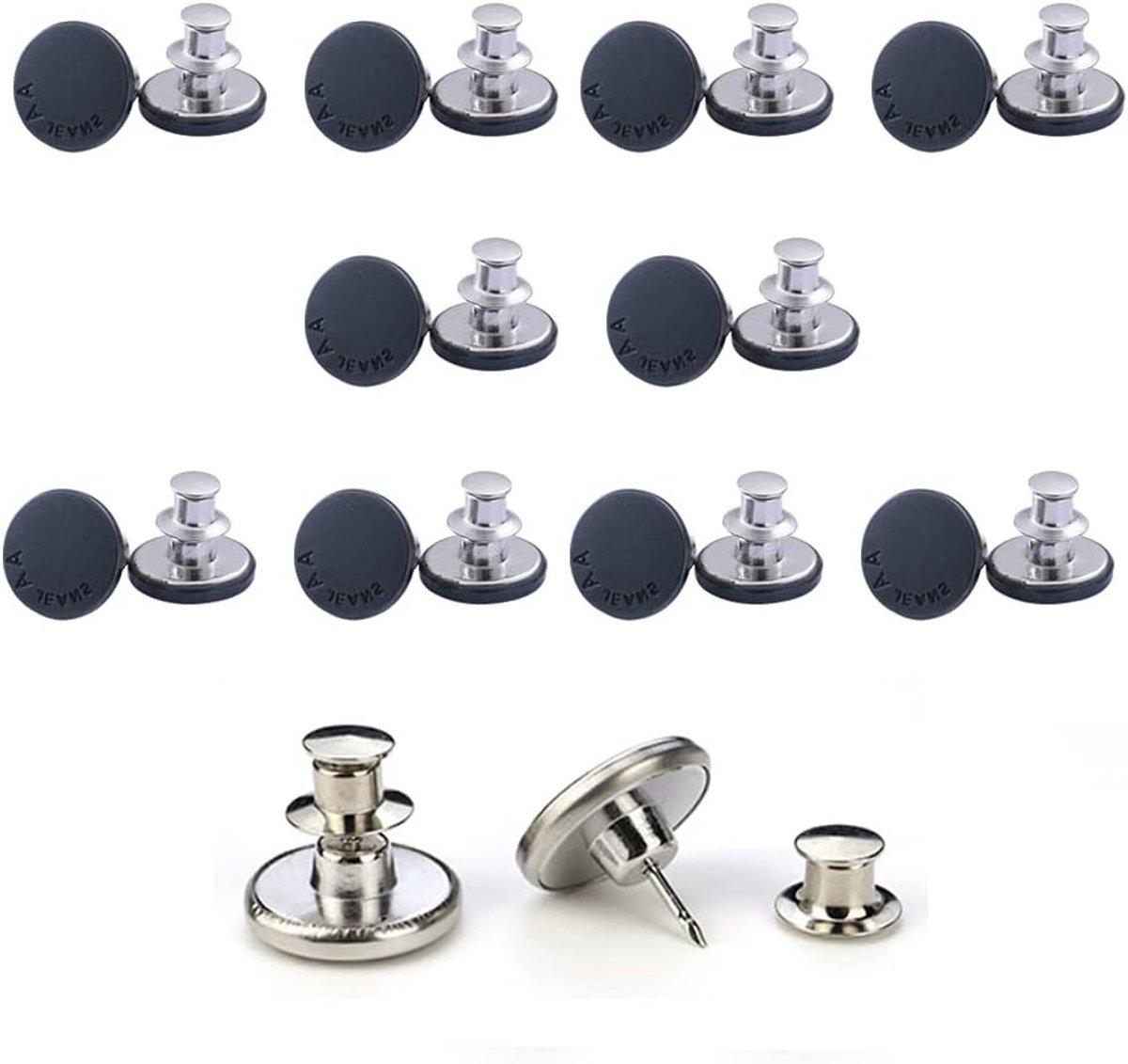 Verstelbare Jeans Knopen, 10 Stuks, 17mm Vervangbare Knopen voor Jeans, Eenvoudig te Gebruiken, Geen Naaiwerk Nodig, Zwart