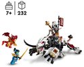 Een LEGO NINJAGO draak met gouden details en drie NINJAGO figuren.