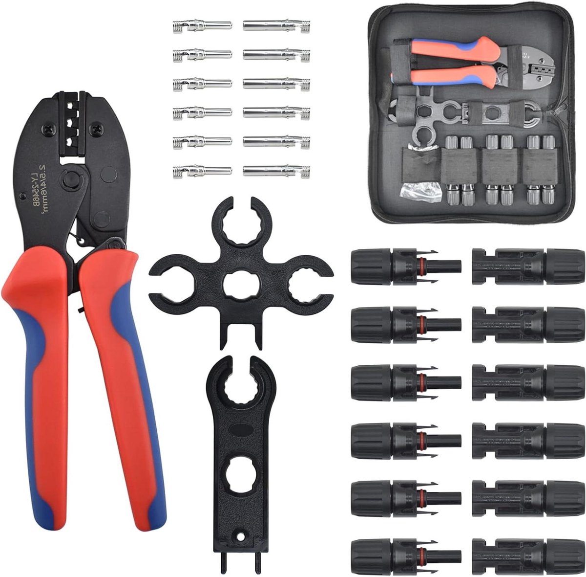 Solar Kabel Krimptang - PV Gereedschap Set - Zonne-energie Installatie - Hoge Precisie Ratel - 6 Paar Connectoren - Zwart