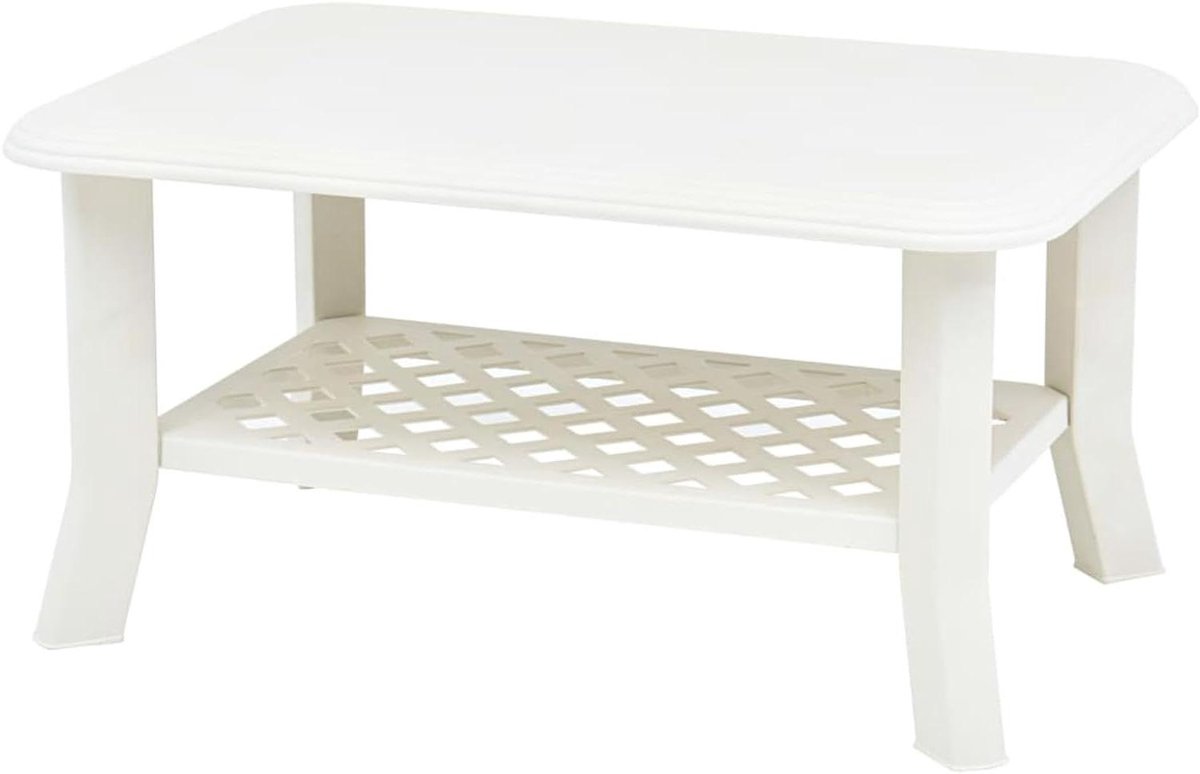 Salontafel Kunststof - Bijzettafel Tuin - Buiten Gebruiken - Weerbestendig Materiaal - 90 x 60 x 46 cm - Wit