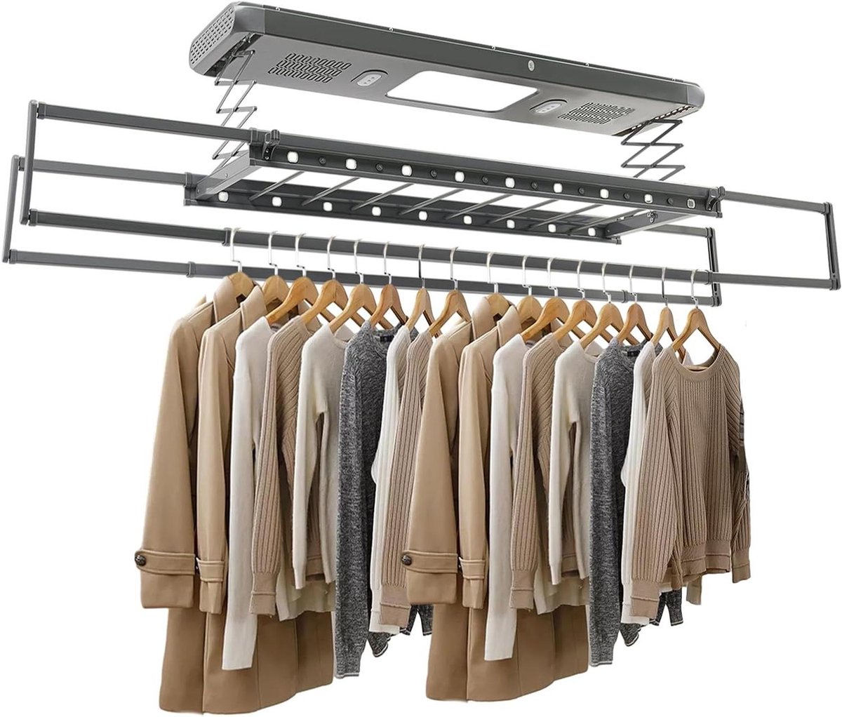 Elektrisch Wasrek Droogrek Uittrekbaar Kleding Drogen Met Afstandsbediening Max 35 kg Grijs