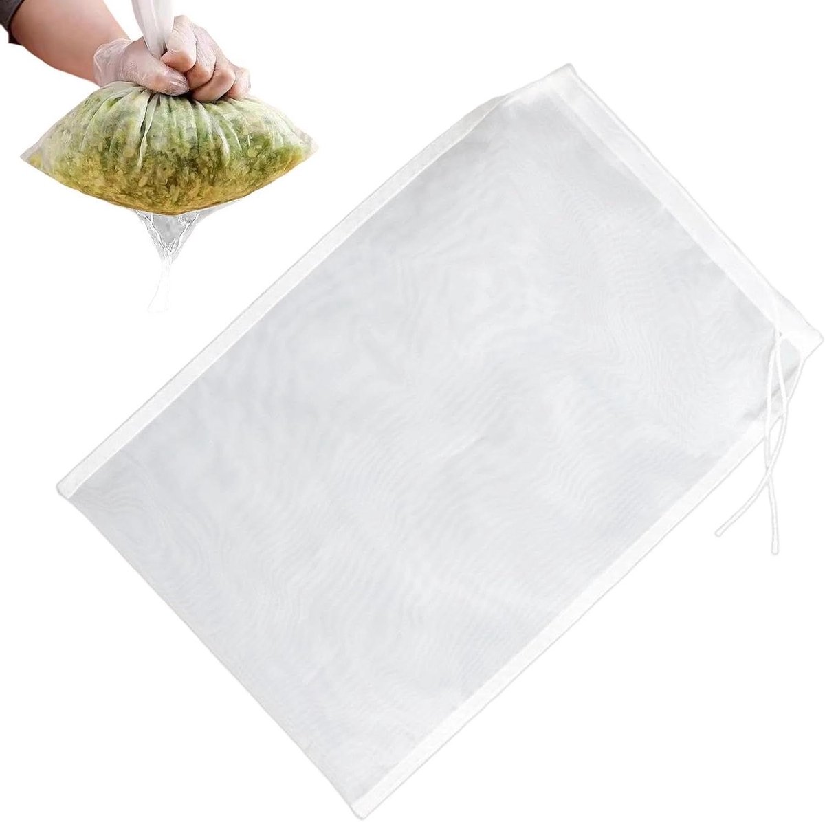Zeefzak van Nylon - Herbruikbare Filterzak - Notenmelk Maken - Fijnmazig 200 Mesh - 30x20 cm - Wit