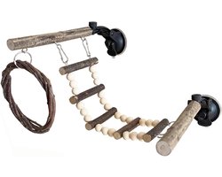 Vogel speelgoed ladder - Klimtouw schommel - Vogelkooi verrijking - Zuignap bevestiging - 20x19x6.5 cm - Natuurlijk