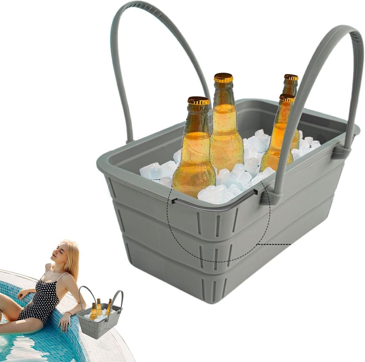 Opvouwbare IJsemmer - Koelbox Deksel - Dranken Koelen - Grote Capaciteit - 22 x 11.5 cm - Grijs