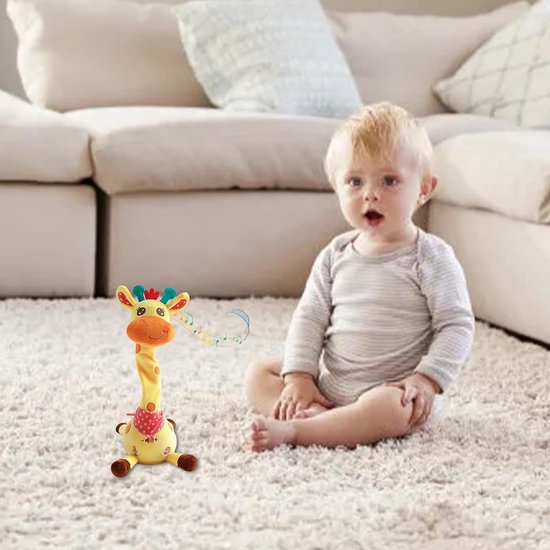 Sprekende Giraffe Knuffel - Interactieve Dier - Leren en Spelen - Herhaalt Geluiden - 32 cm Hoog - Bruin — afbeelding 2