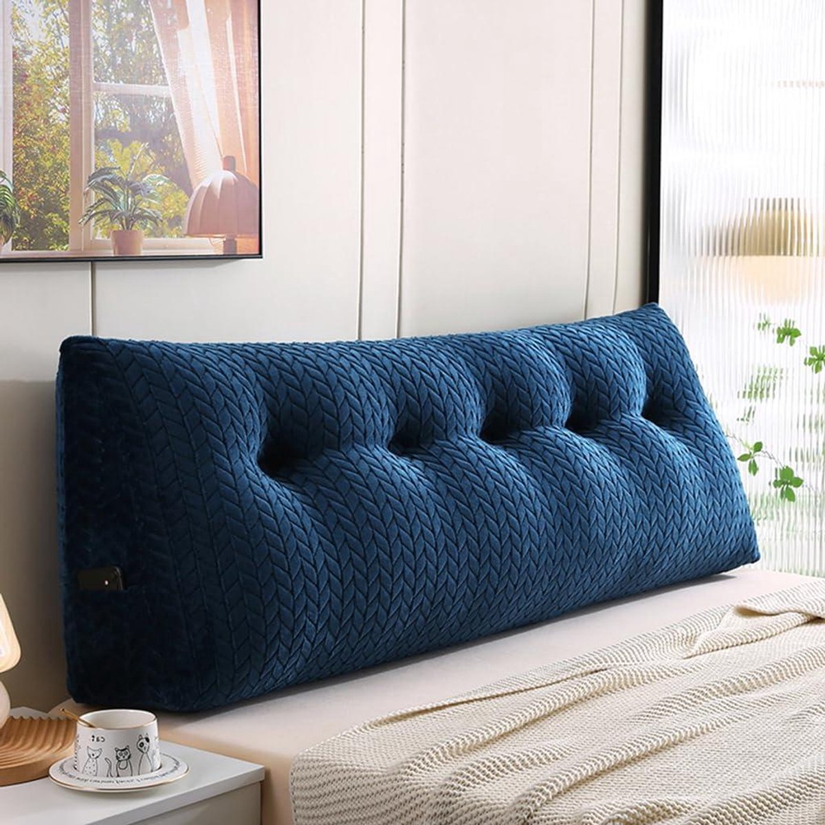 Wigkussen - Leeskussen Hoofdbord - Comfortabel Lezen - Ergonomische Rugondersteuning - Queen Size - Grijs