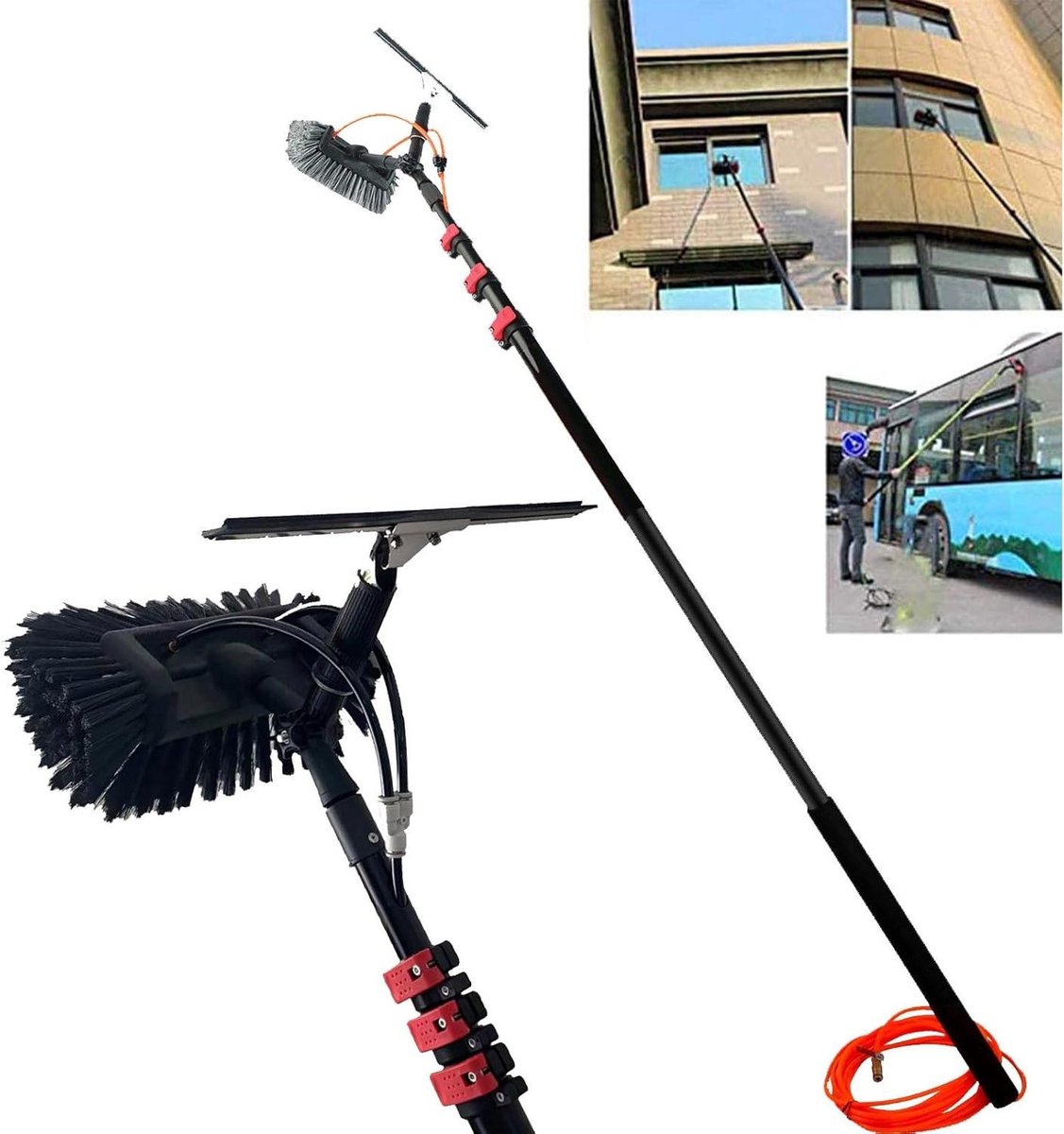 Raamwisser Set - Schoonmaakborstel Telescoop - Hoge Ramen Wassen - Met Watertoevoer - Tot 12 Meter - Zilver