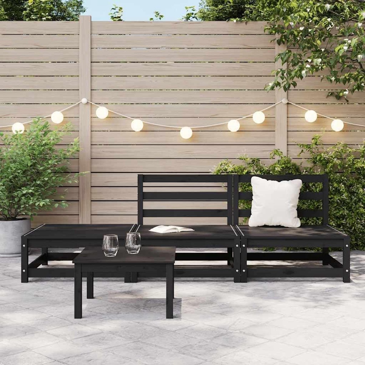 Hoekbank Tuin - Modulaire Bank - Buiten Zitten - Massief Grenenhout - 70x70x67 cm - Zwart