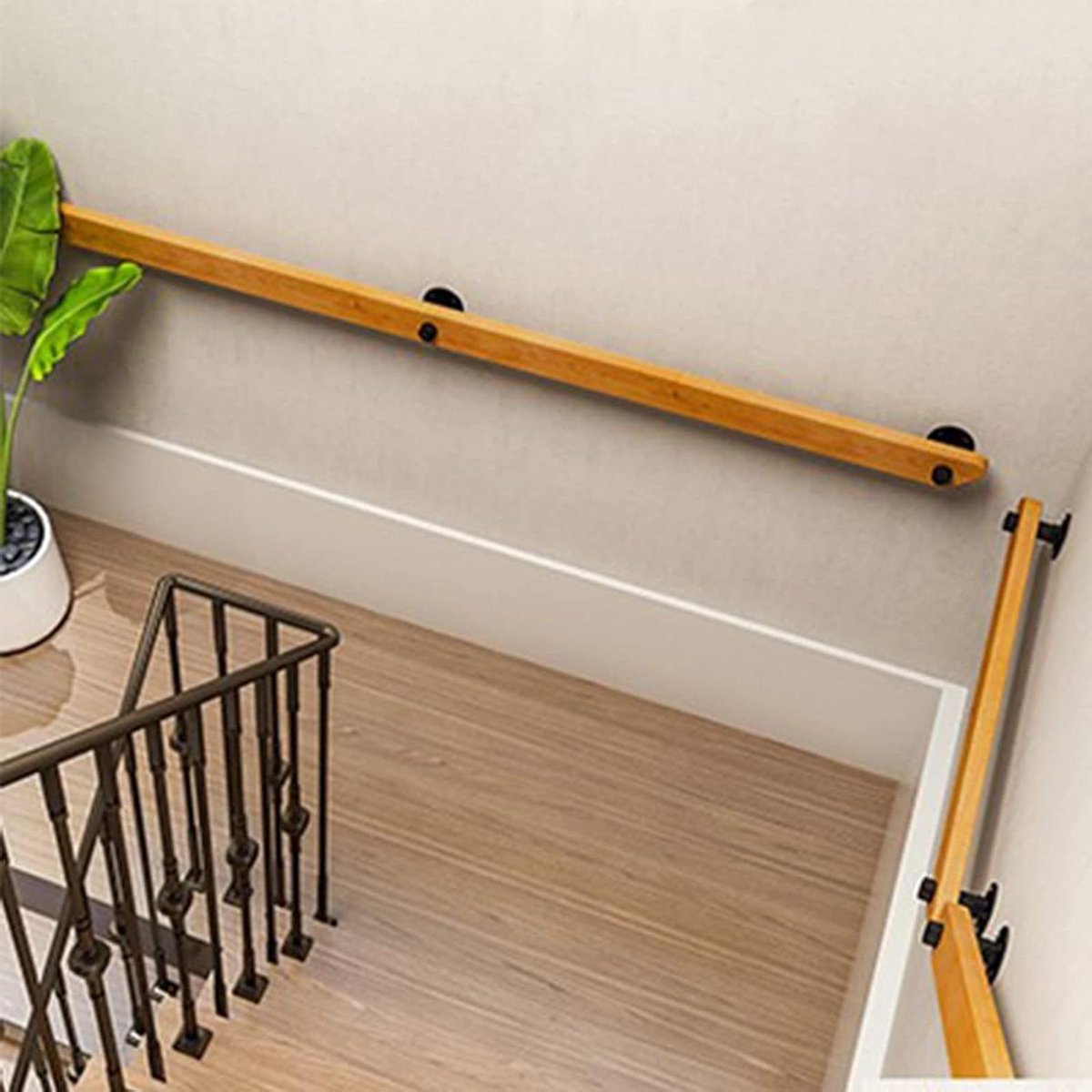 Trapleuning 1-voet-20ft - massief houten balustrades voor buitentreden complete kit, wandbevestiging hoekscheidingsbescherming voor ouderen en antislip handgrepen (maat 9FT/270CM)