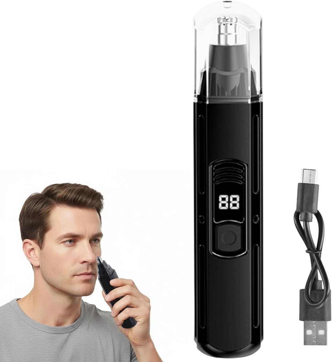 Neus- en Oortrimmer, Oplaadbare Neushaartrimmer via USB, LCD-scherm, Pijnloze Trimmer, Draagbare Neus- en Gezichtsscheerder voor Mannen en Vrouwen