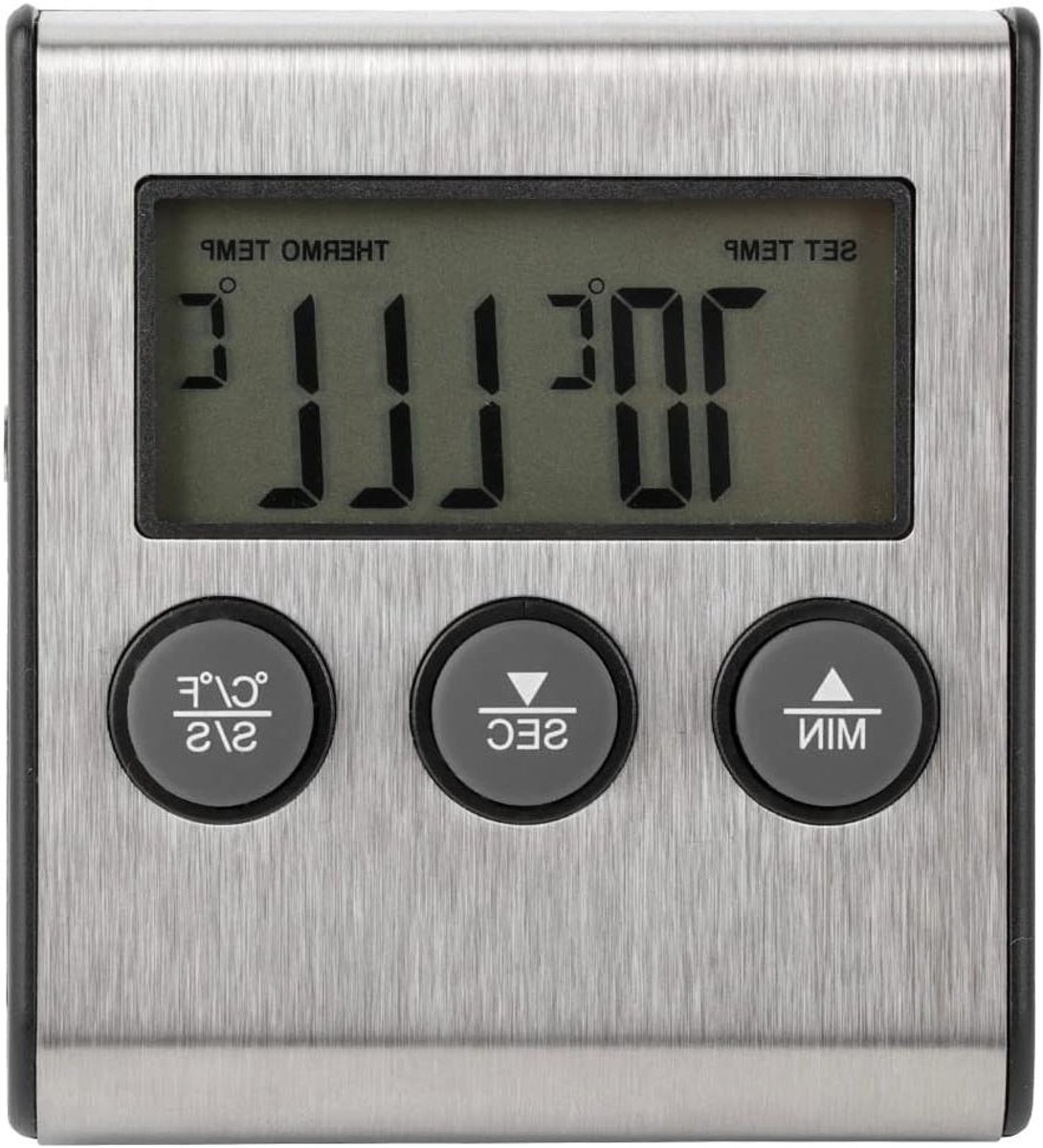Vleesthermometer Digitaal - Kooksonde Oventhermometer - Nauwkeurig Koken - Groot Digitaal Scherm - 14.4 cm - Zilver