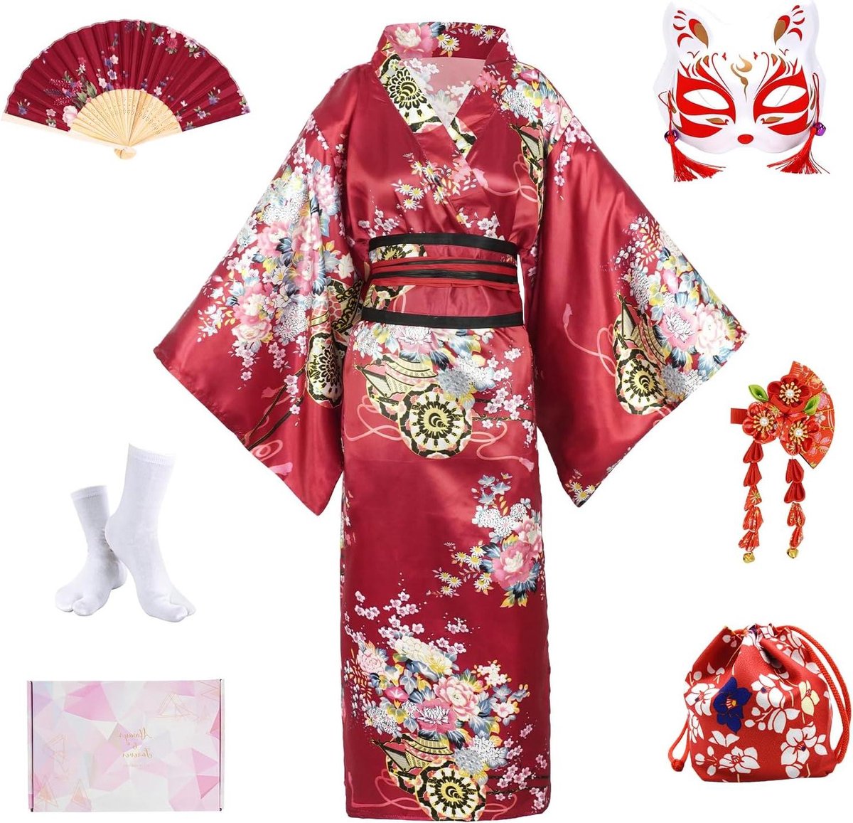 Dames Kimono Set - Oosterse Badjas - Ontspanning Thuis - Compleet Accessoirepakket - 8 Delig - Divers