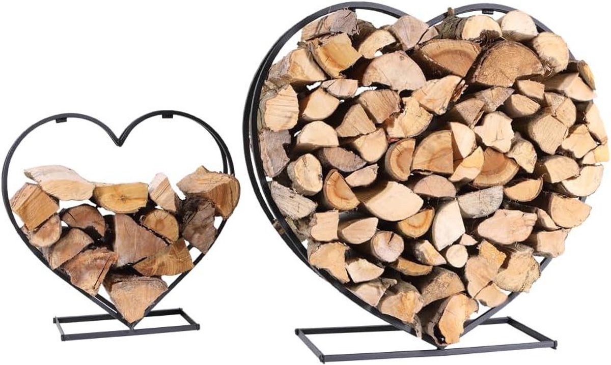 Brandhoutrek stapelrek - Stapelset hart - Gezellige sfeer creëren - Decoratief hartdesign - Set van 2 - Zwart