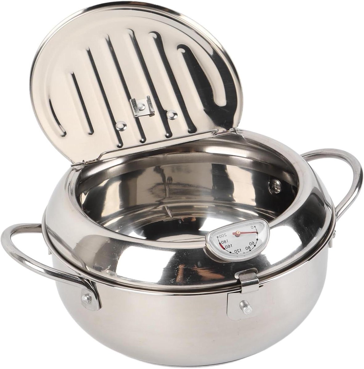 Frituurpan - Keukenpan - Lekker Frituren - Met Thermometer - 25x22x11 cm - Zilverkleurig