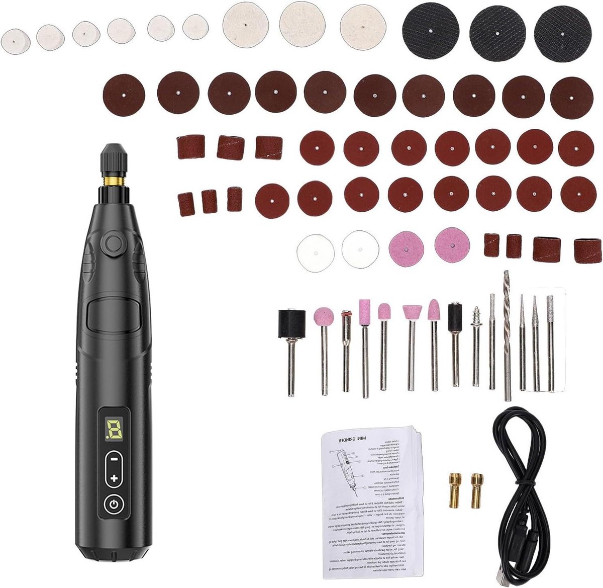 Draagbare Roterende Tool - Mini Graveerset Polijstmachine - Precisie Klussen - LCD Scherm - 16 cm - Grijs