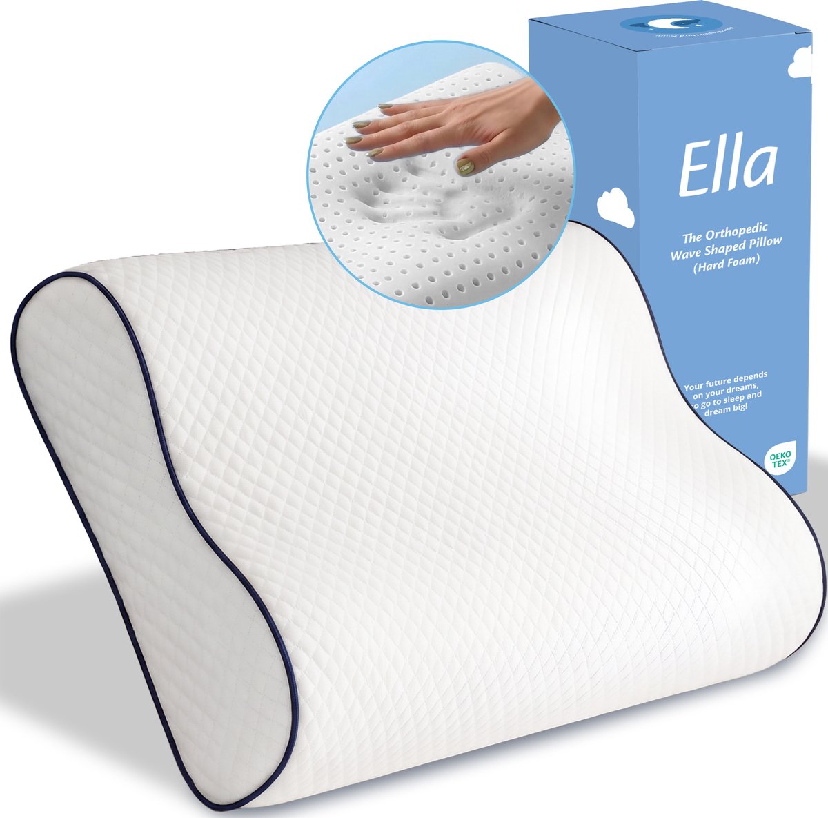 Ella Wave-Soft Orthopedisch Hoofdkussen voor Rug en Zijslaper - Ergonomisch Neksteun Kussen van Traagschuim - Slaapkussen Nekklachten 60 x 40 cm - Wit