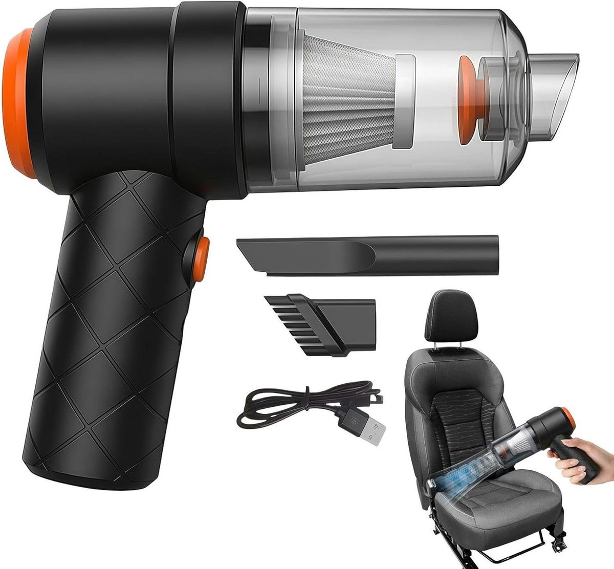 Draagbare Auto Stofzuiger - Handheld Reiniger - Auto Interieur - Blazen Zuigen Functie - 32 cm Lengte - Zwart