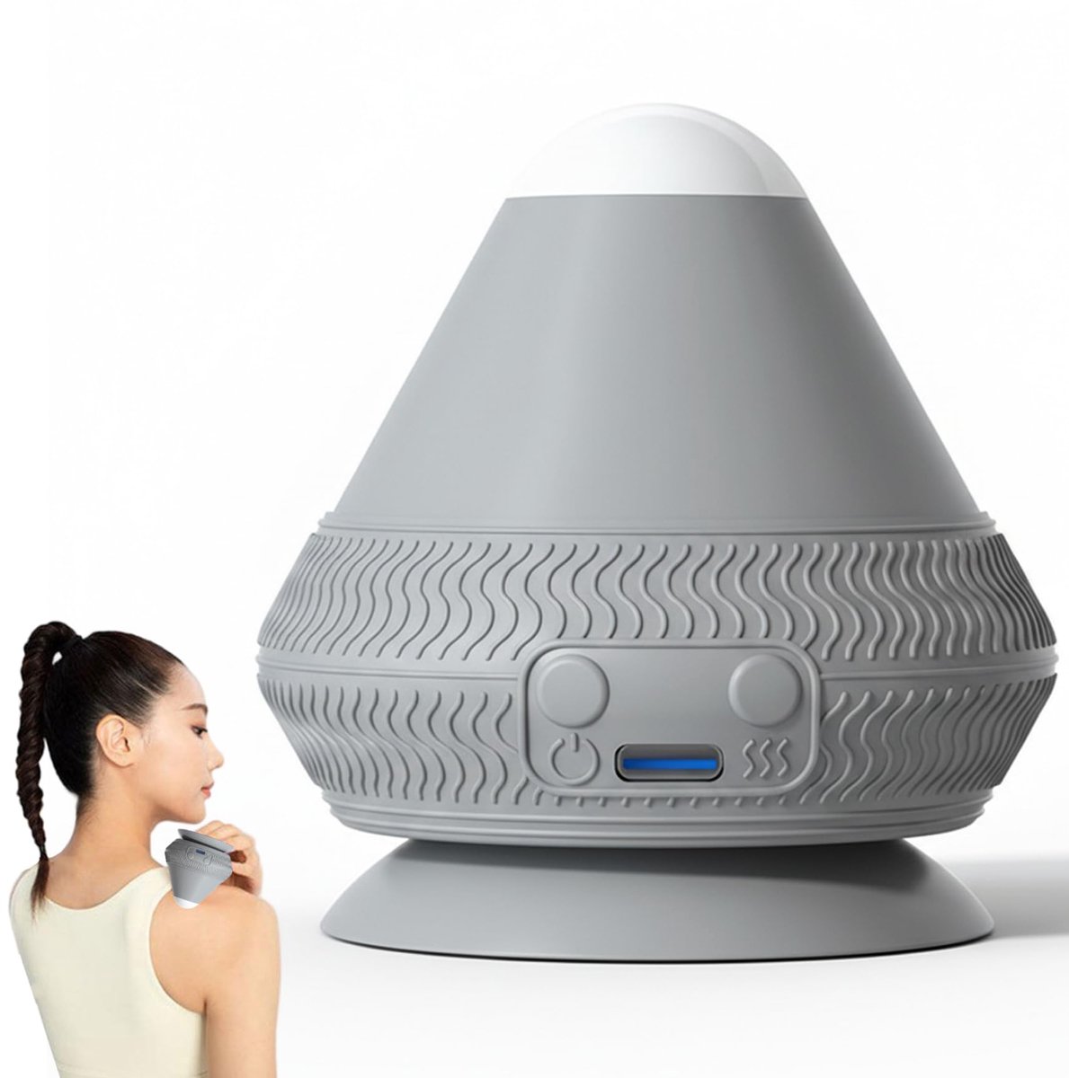 carmdering - Massagebal - Verwarmde Massagebal - Trillende Massagebal - 2 temperaturen (tot 50°C), met zuignap, oplaadbaar - Compact en draagbaar - Voor rug, nek en onderrug - Fascia release en spierontspanning - Grijs
