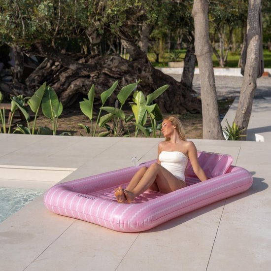 Opblaasbaar Zwembad - Tanning Mat - Ontspannen in Water - Met Onderzetter - 121 x 199 cm - Roze — afbeelding 5